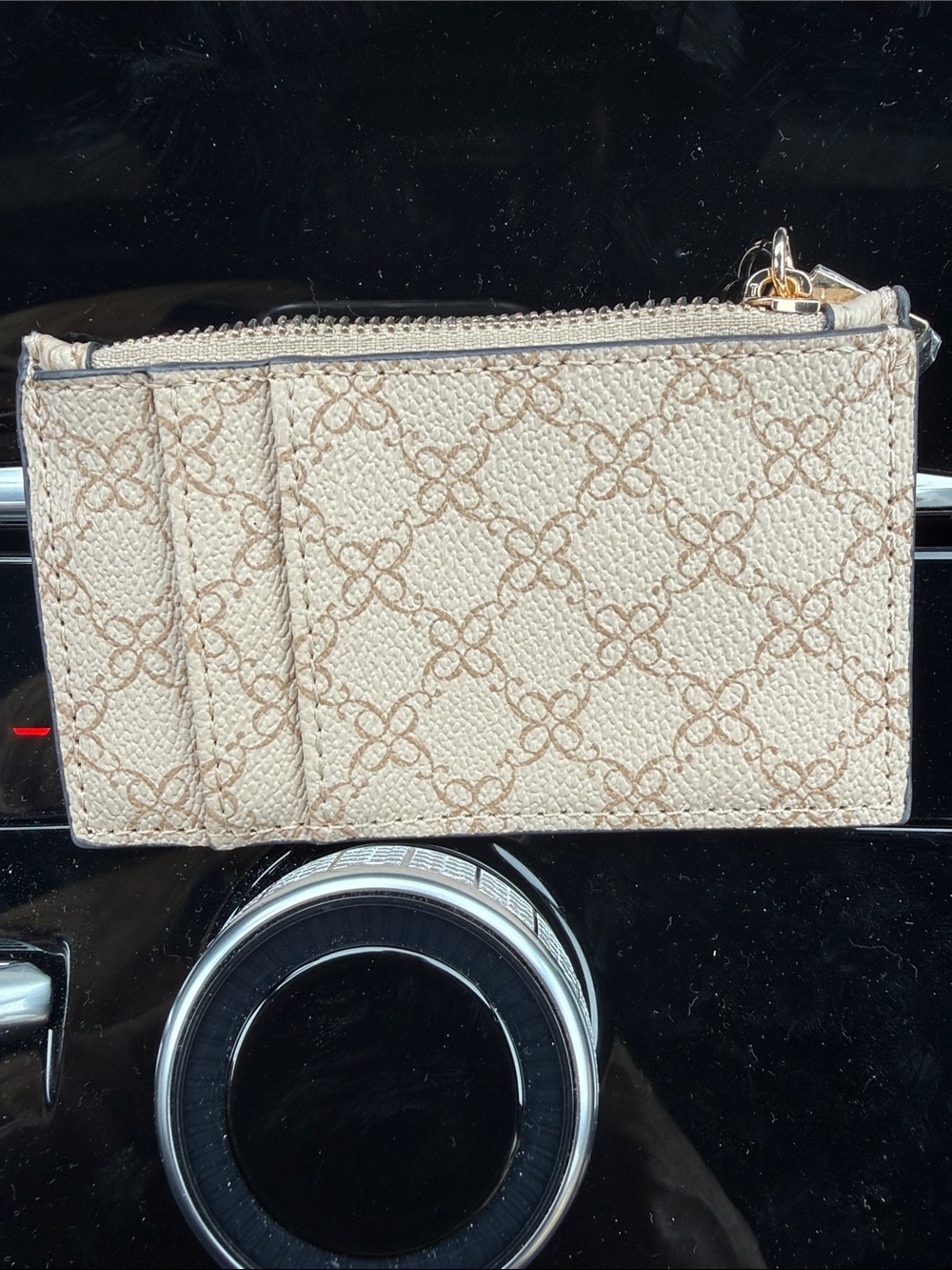 Beige Monogram Zip Cardholder